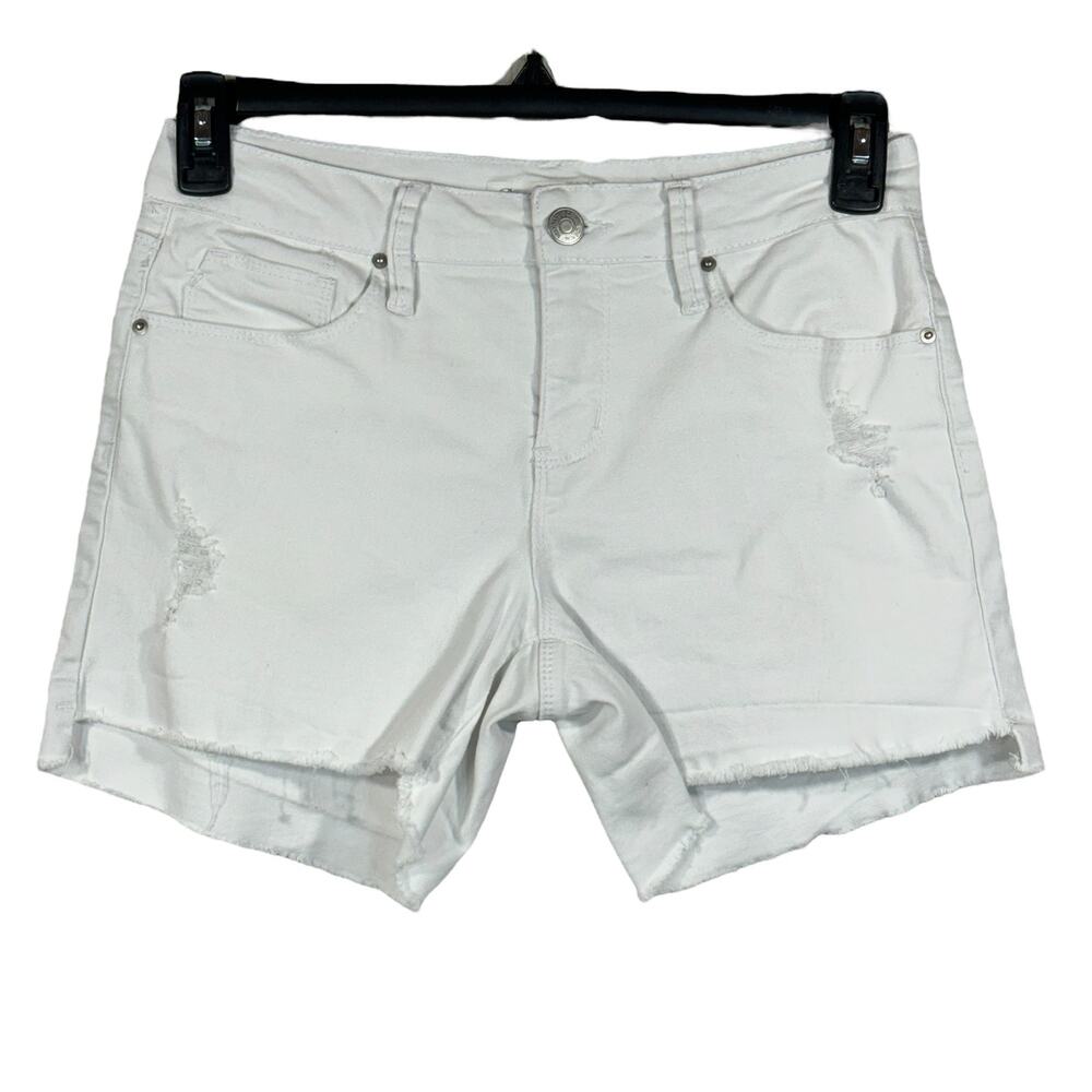 Royalty For Me SZ 4 Jean Shorts Mid-Rise Distressed Stretch Frayed Hems White